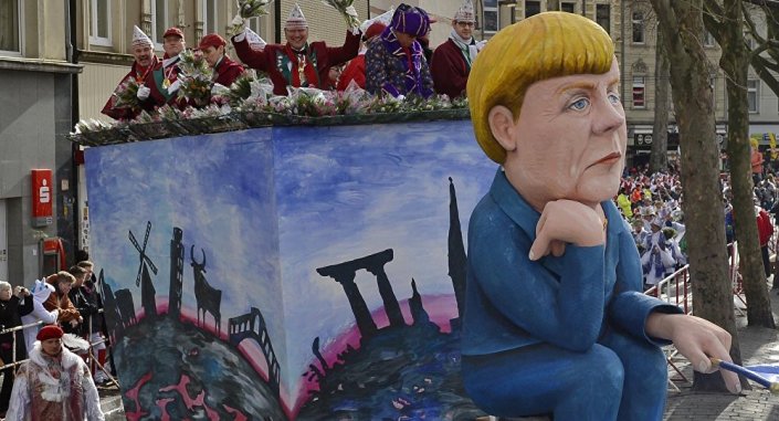 Figura de Angela Merkel en el carnaval de Colonia